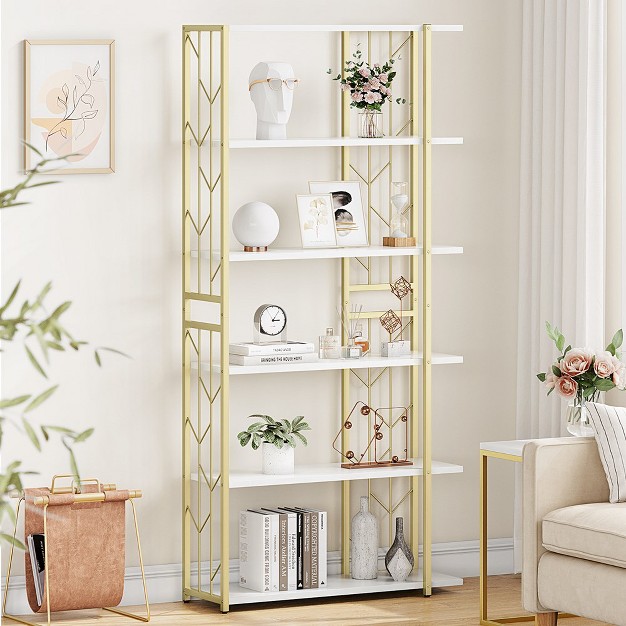 Trinity 6 Tiers Gold Bookshelf Modern Bookshelf Storage Shelves In Living Room home office Books Holder Organizer For Movies Gold