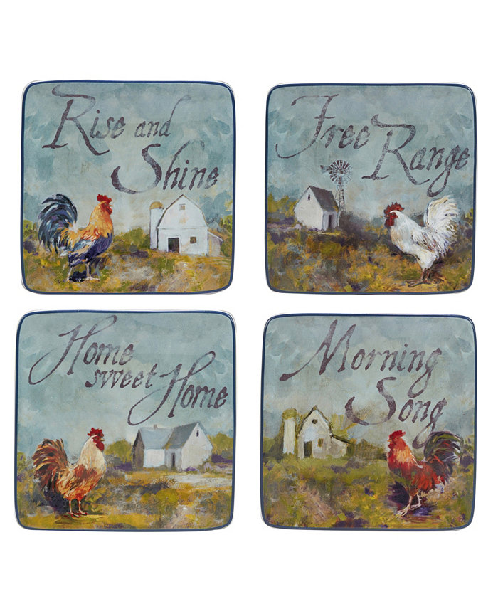 Certified International Rooster Meadow Canape Plates Set of 4