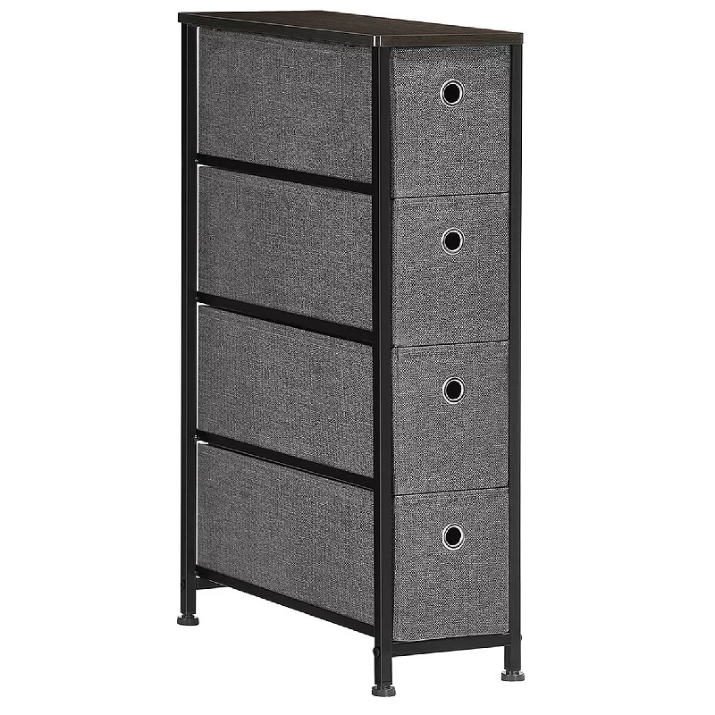 Narrow Dresser With 4 Fabric Drawers Vertical Slim Storage Tower Unit， 7.9， Grey