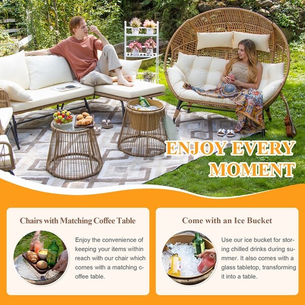 NAWABAY Outdoor Beige PE Wicker Seating Furniture with Cushions