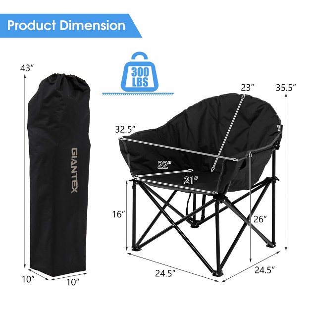 Costway Folding Camping Moon Padded Chair With Carry Bag Cup Holder Portable Navy Brown grey