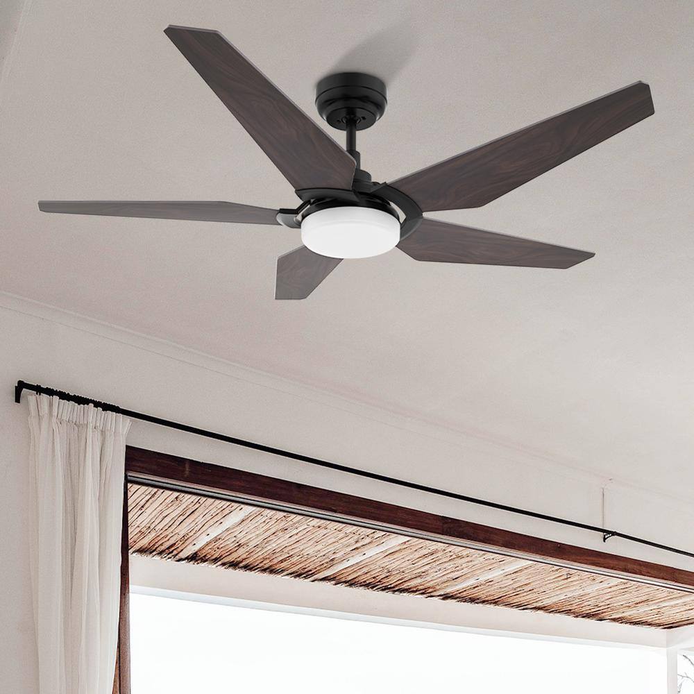 CARRO Voyager 52 in. Dimmable LED IndoorOutdoor Black Smart Ceiling Fan with Light and Remote Works wAlexaGoogle Home S525B-L22-B5-1