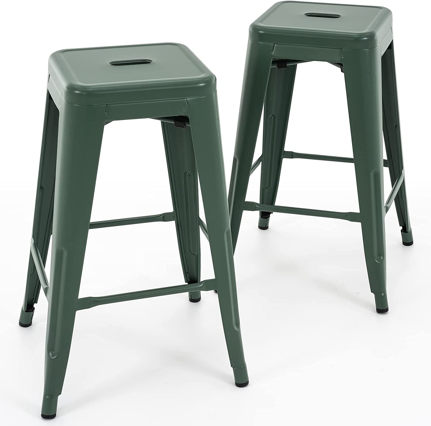 24 Inch Metal Bar stools, Backless Counter Height Barstools, Indoor Outdoor Stackable Stools with Square Seat