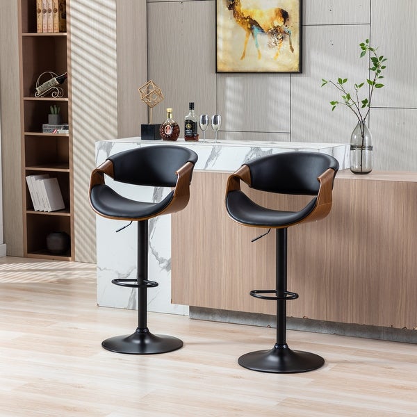 PU Leather Adjustable Bar Stool in Black