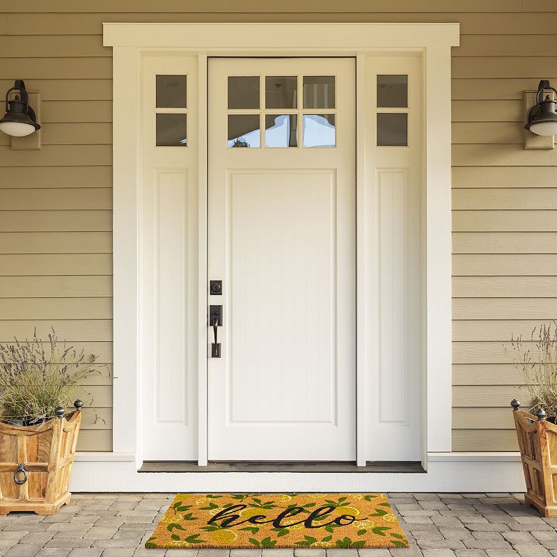 Nonslip Coco Coir Front Door Welcome Mat， Hello Lemon Outdoor Rug (17 x 30 In)