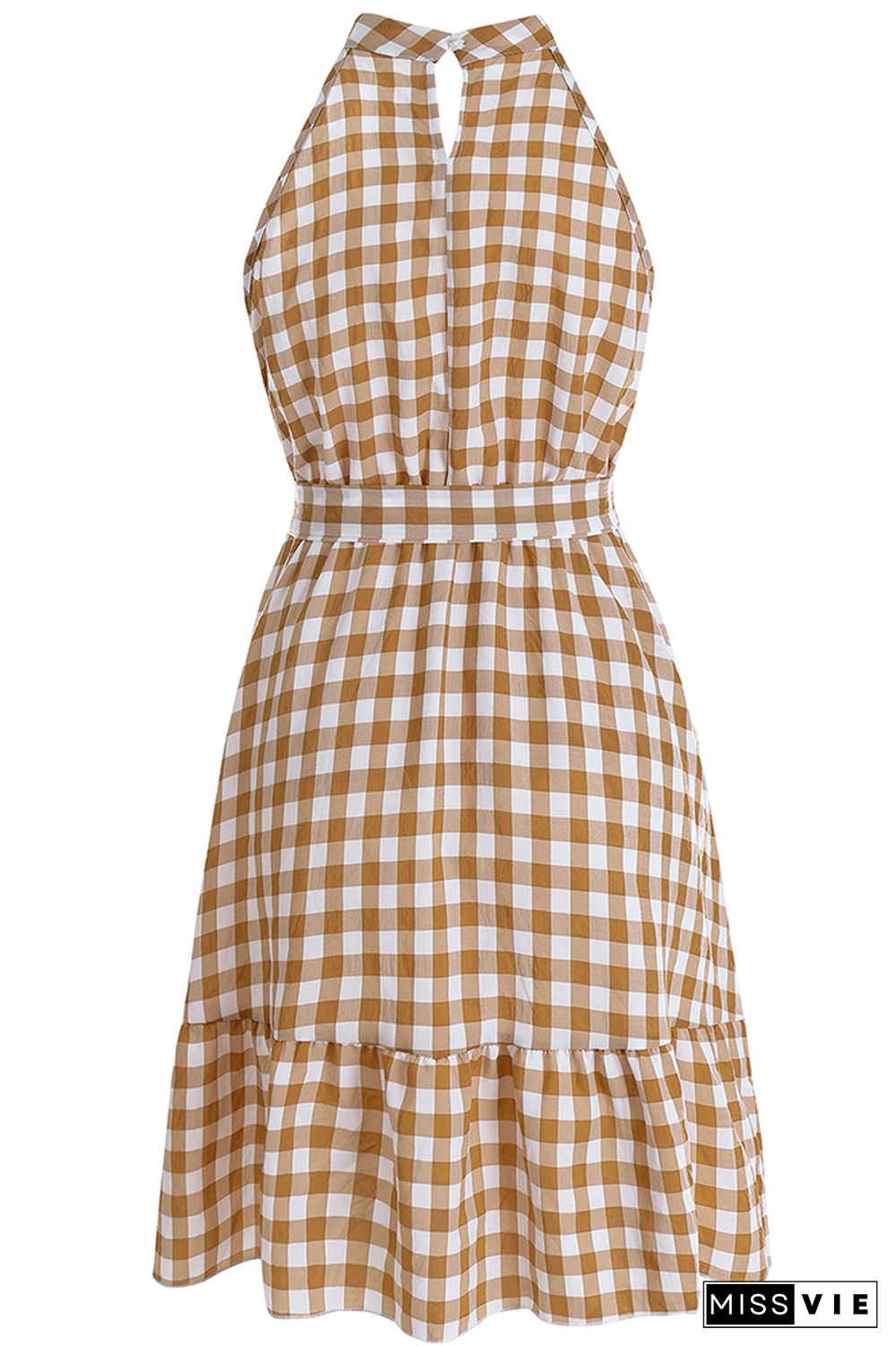 Halter Sleeveless Plaid Midi Dress Wholesale