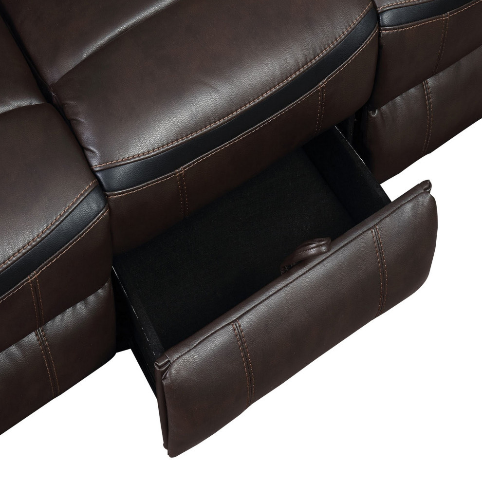 Glider Recliner Loveseat With Leatherette And Flared Padded Arms  Brown   Contemporary   Loveseats   by VirVentures  Houzz