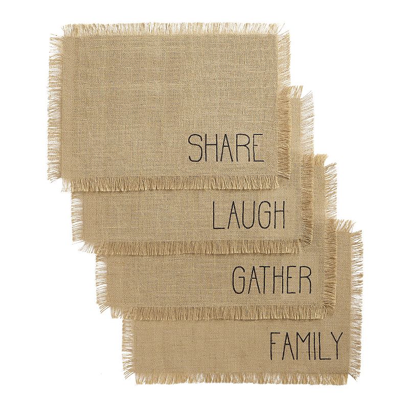 Elrene Home Fashions Farmhouse Living Sentiments Burlap Placemats， Set of 4