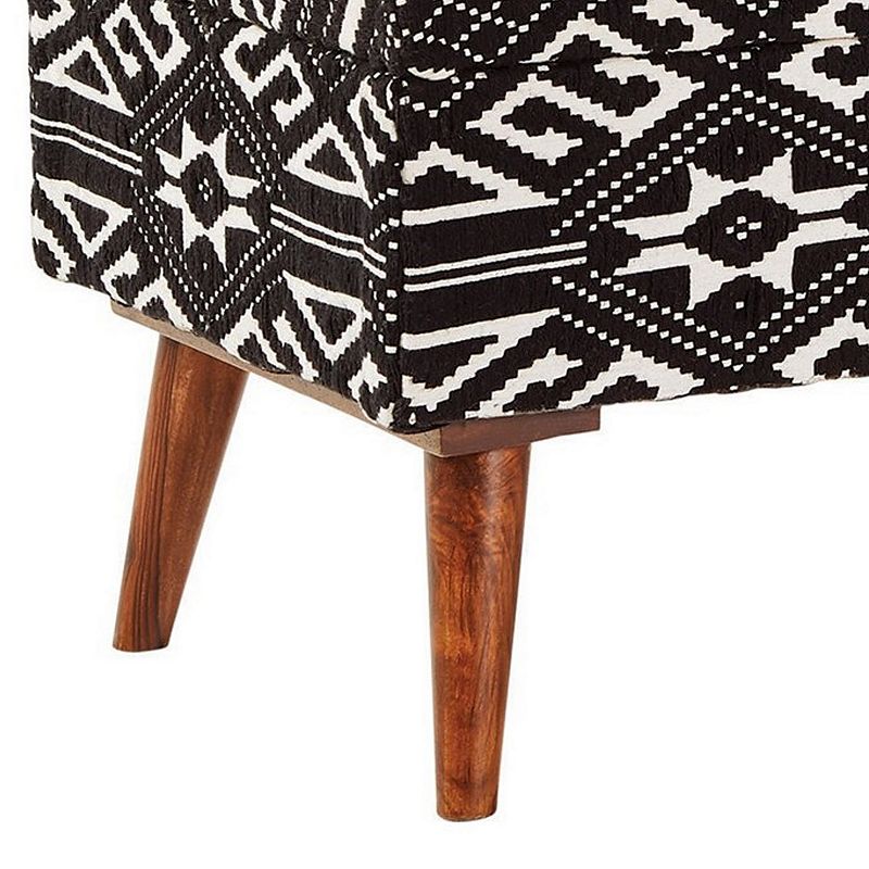 Ben 36 Inch Bench， Cushioned Pattern Seat， Woven Cotton， Black， White