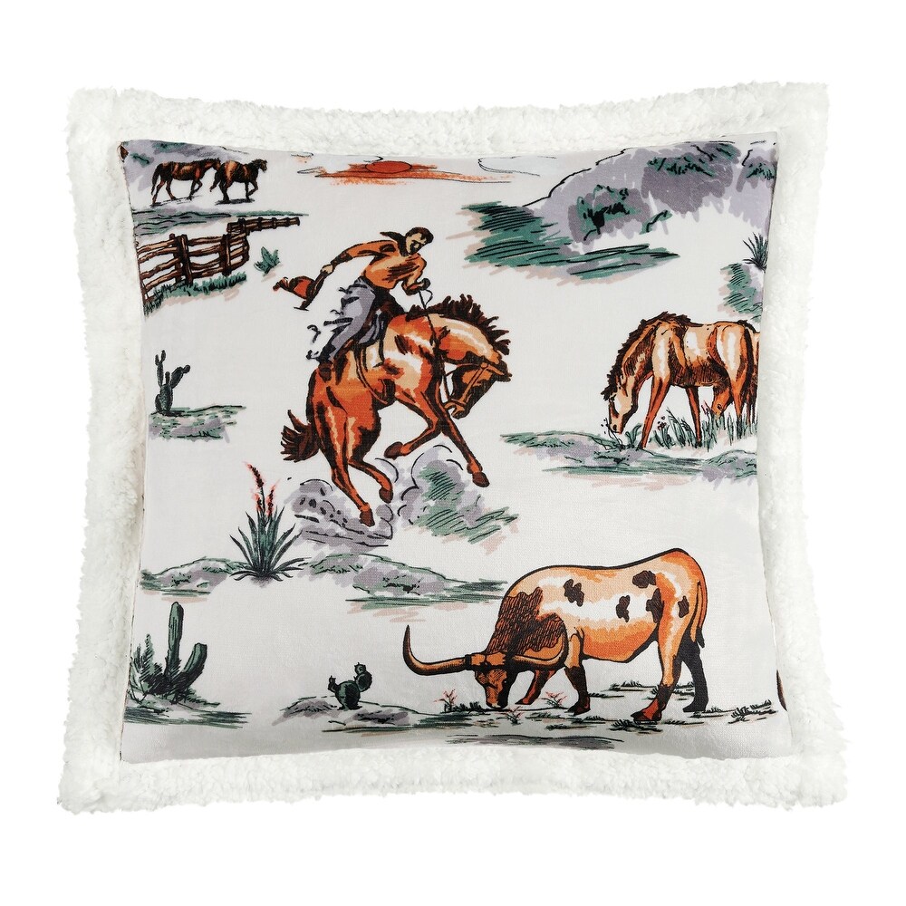 Indigo Hill by HiEnd Accents Ranch Life Western Toile Campfire Sherpa Throw Pillow  18\