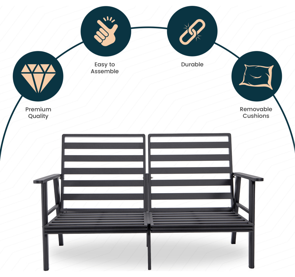 Leisuremod Walbrooke Patio Loveseat With Black Aluminum Frame   Transitional   Outdoor Loveseats   by LeisureMod  Houzz