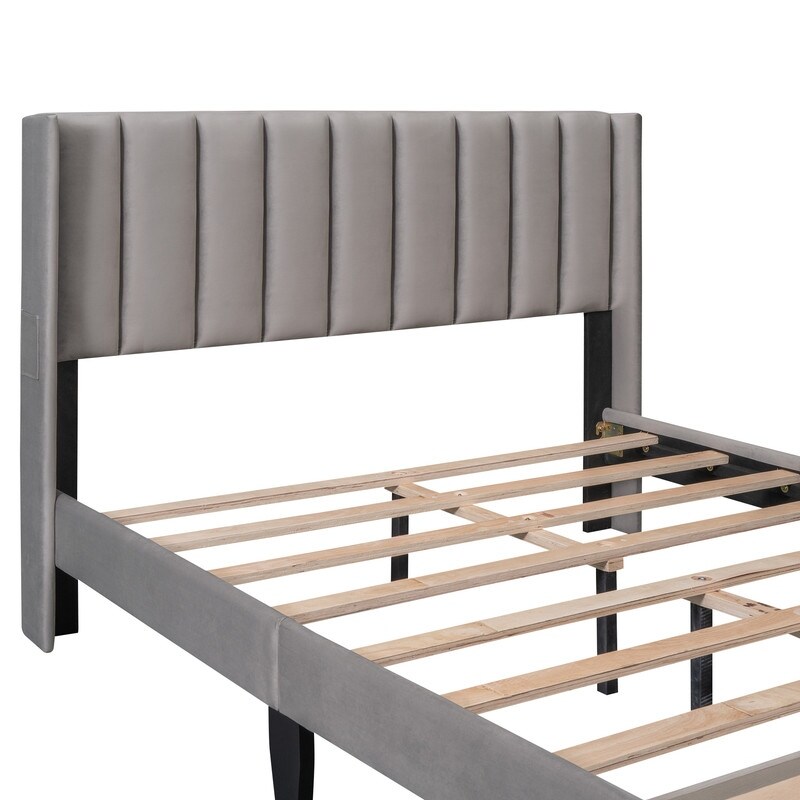 Queen/Full Size Velvet Upholstered Platform Bed with a Big Storage Drawer