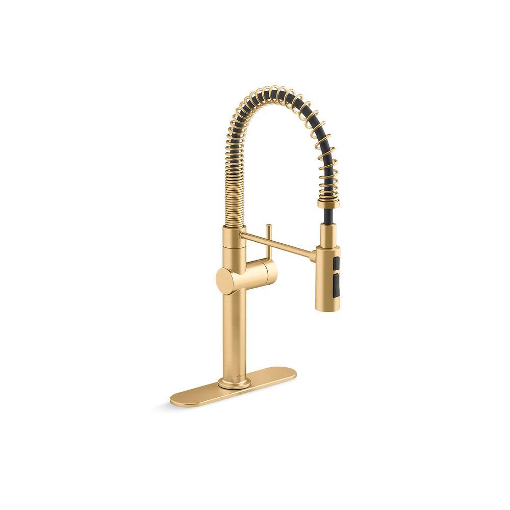 KOHLER Crue Single-Handle Pull-Down Sprayer Kitchen Faucet in Vibrant Brushed Moderne Brass 22973-2MB