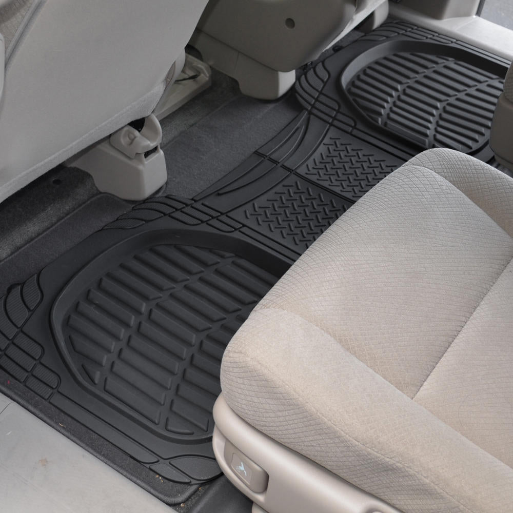 Motor Trend FlexTough 3D Car Rubber Floor Mats - Deep Dish Heavy Duty Rubber for Car SUV Truck and Van - All Weather Protection (Black)