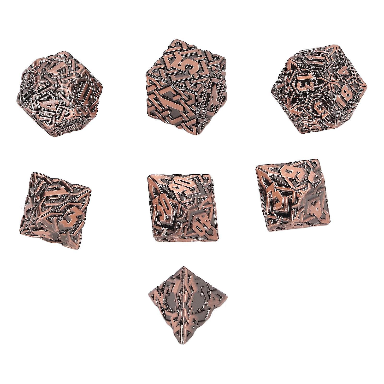 7pcs Metal Dice Set Different Polyhedral Shapes Maze Patterns Board Games Dice for Role Playing Type 2