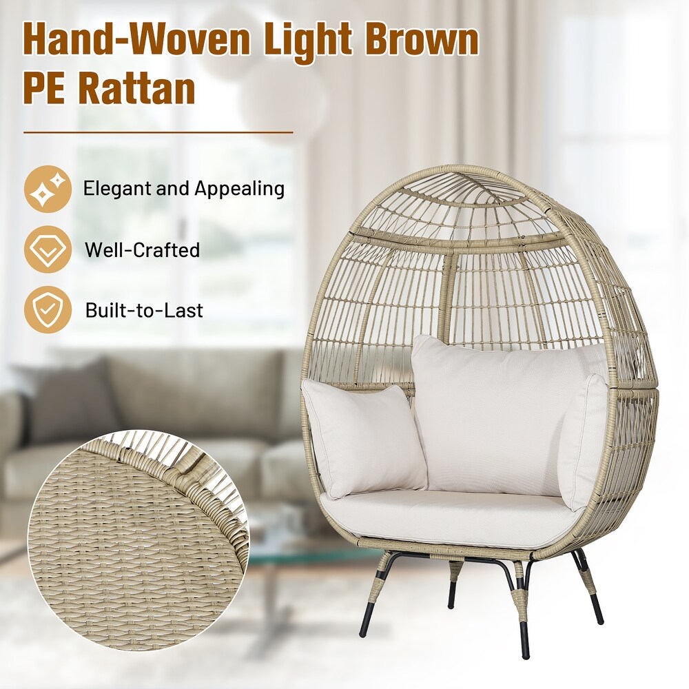 Gymax Patio Rattan Oversized Wicker Egg Chair Stationary Lounge Basket