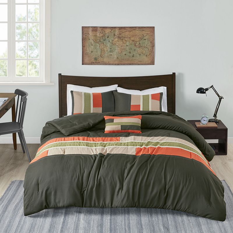 Mi Zone Circuit Block Striped Comforter Set with Throw Pillow