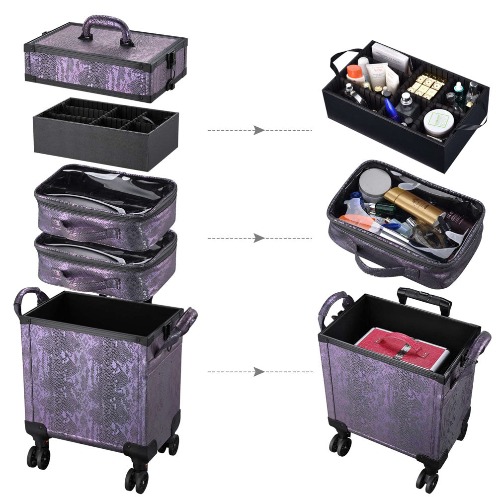 Byootique Rolling Makeup Case Snakeskin Purple Artist Travel Case