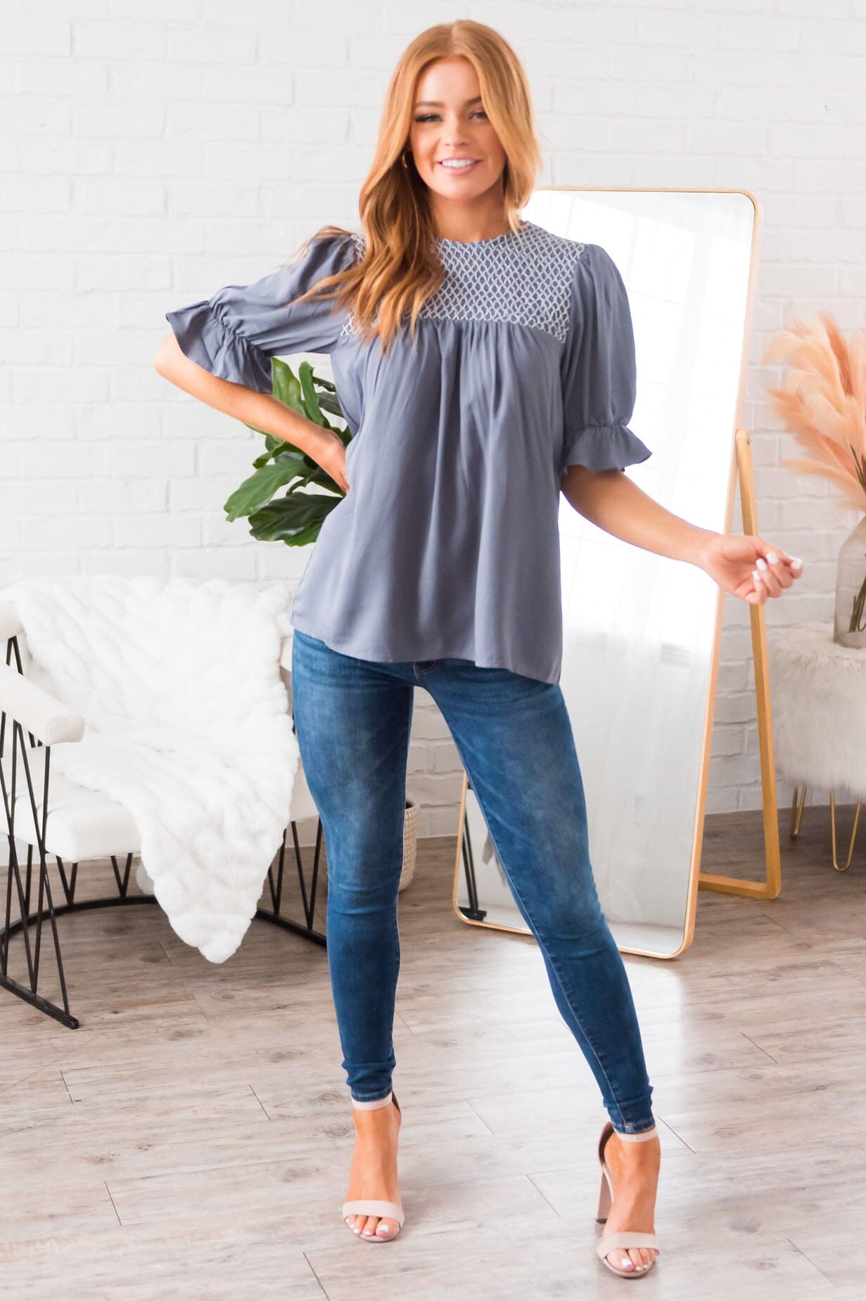 Drift Away Embroidered Modest Blouse