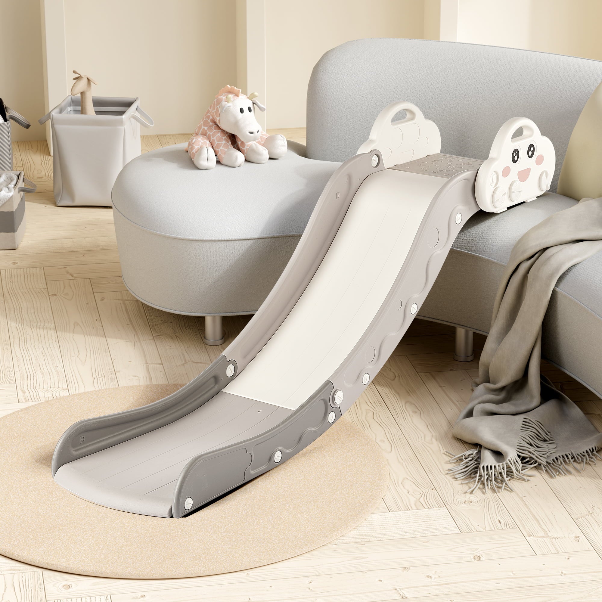 DUKE BABY Kids Indoor Slide for Sofa and Stairs Slide Attachment to Toddler Bed and Nugget Couch for Kids Age 1-5, White Grey