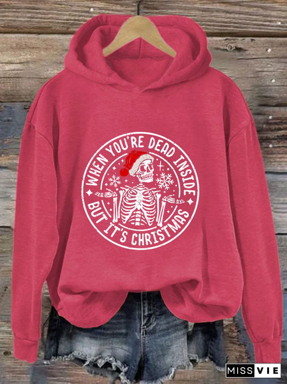 Women's When You're Dead Inside But It's Christmas Print Hooded Sweatshirt