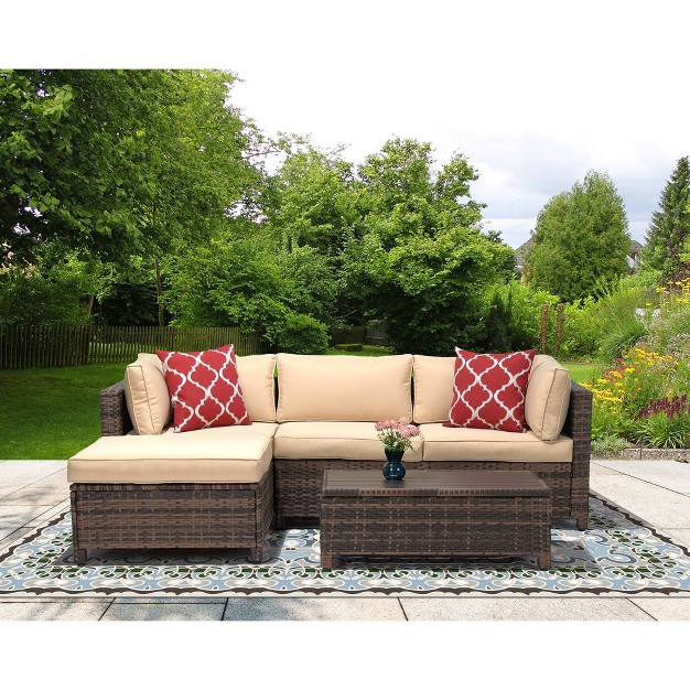 3pc Wicker Patio Sectional Seating Set With Cushions Edyo Living