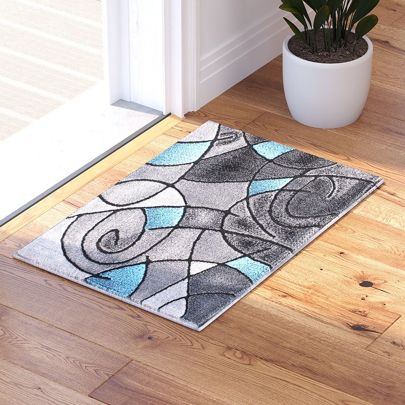 Masada Rugs Masada Rugs Trendz Collection 2'x3' Modern Contemporary Area Rug Mat in Blue， Gray and Black