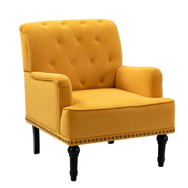 Accent Chair Armchair with Rubber Wood Legs and Nailhead Trim， Tufted Velvet Fabric Upholstery Accent Chairs