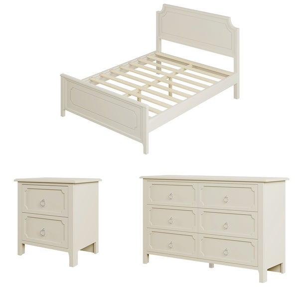 3 Pieces Bedroom Sets Milky White Solid Rubber Wood - - 37499347