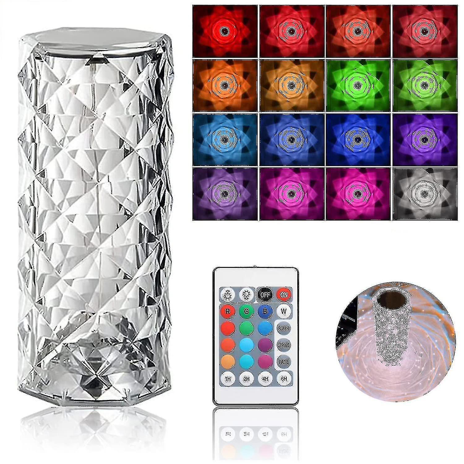 Crystal Diamond Table Lamp， 16 Colors Usb Charging Touch Lamp Bedside Night Light With Remote Control_()