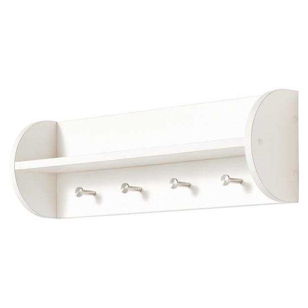 Danya B Utility Shelf With Four Large Stainless Steel Hooks White