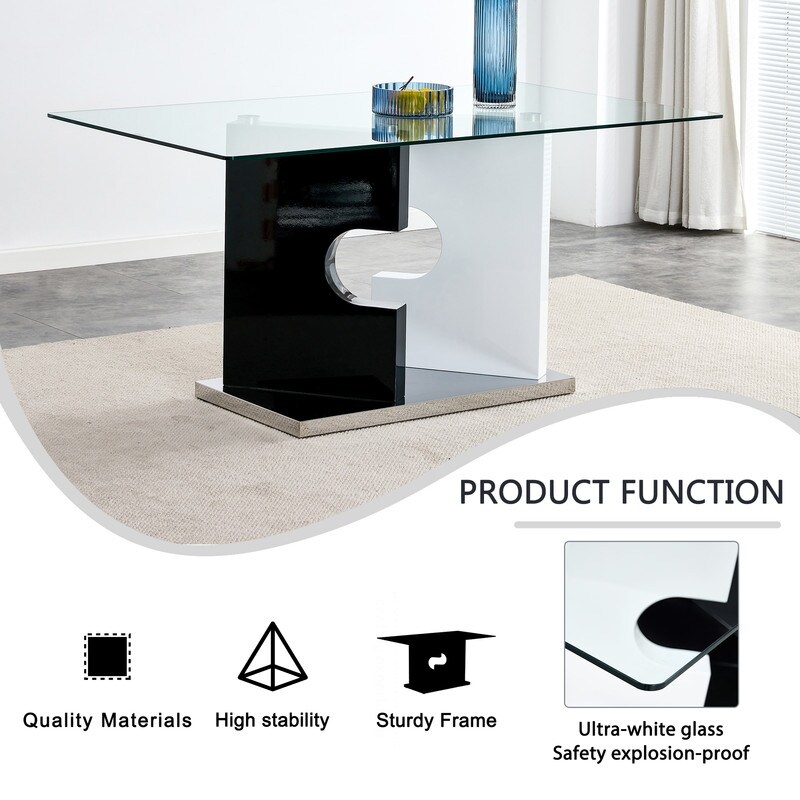 Large Modern Minimalist Rectangular Glass Dining Table Tempered Glass Tabletop