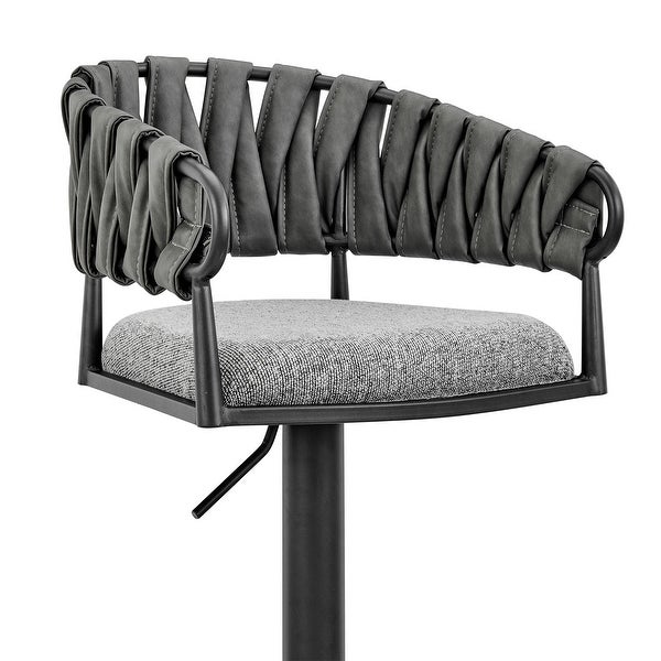 Silabe Adjustable Bar Stool in Black Metal with Grey Fabric and Faux Leather