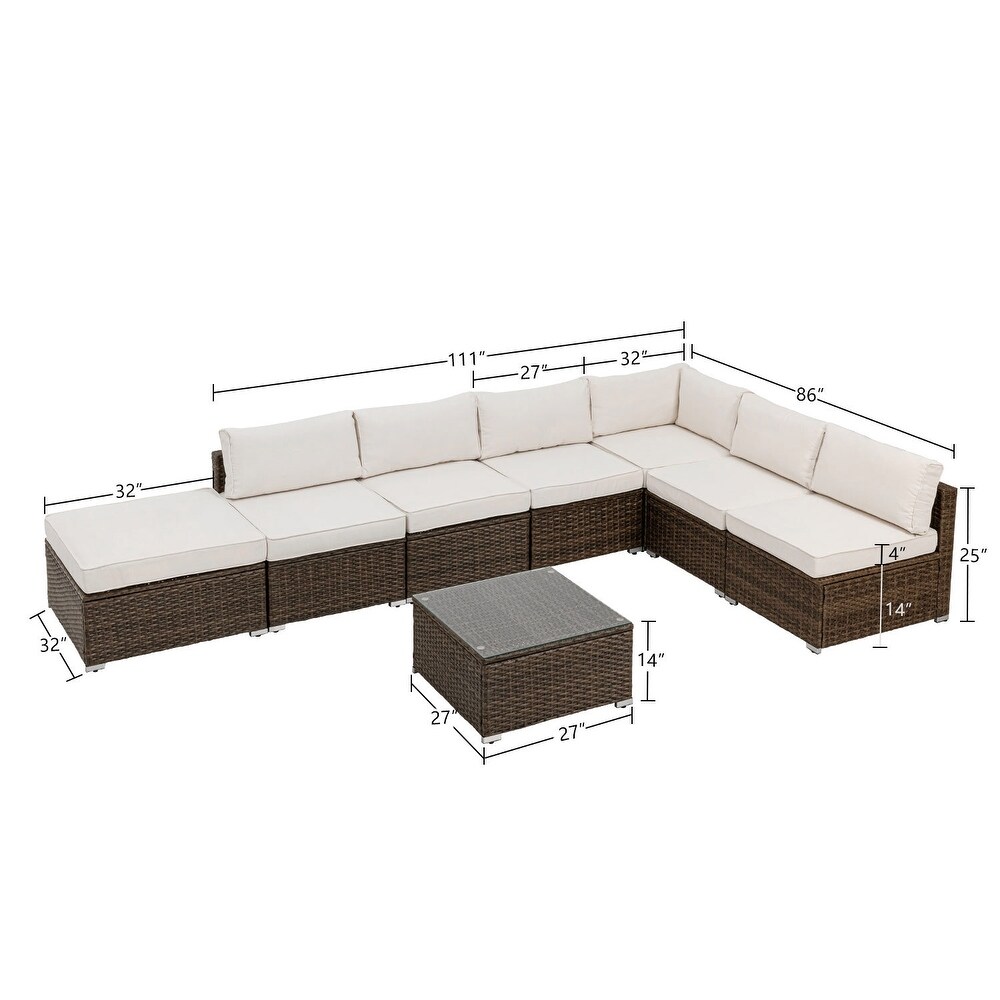 COSIEST 8 Piece Outdoor Patio Wicker Sectional Sofa Set w Coffee Table