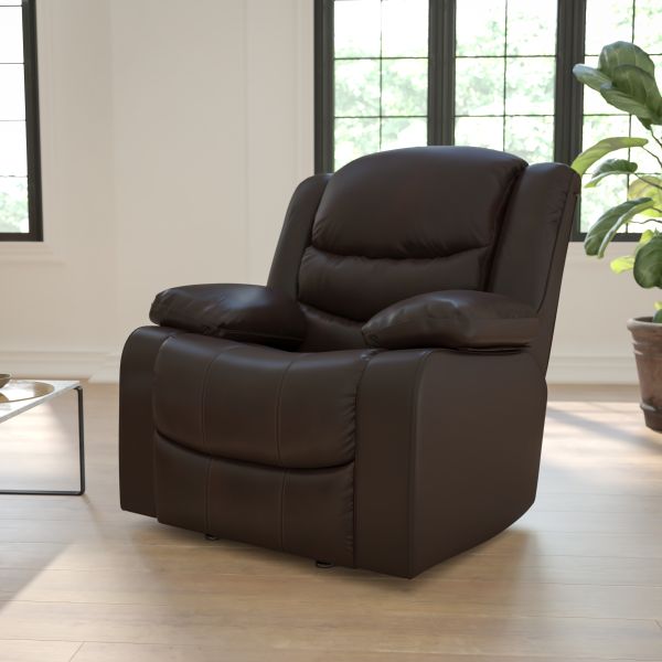 Kyle Plush Brown LeatherSoft Lever Rocker Recliner with Padded Arms