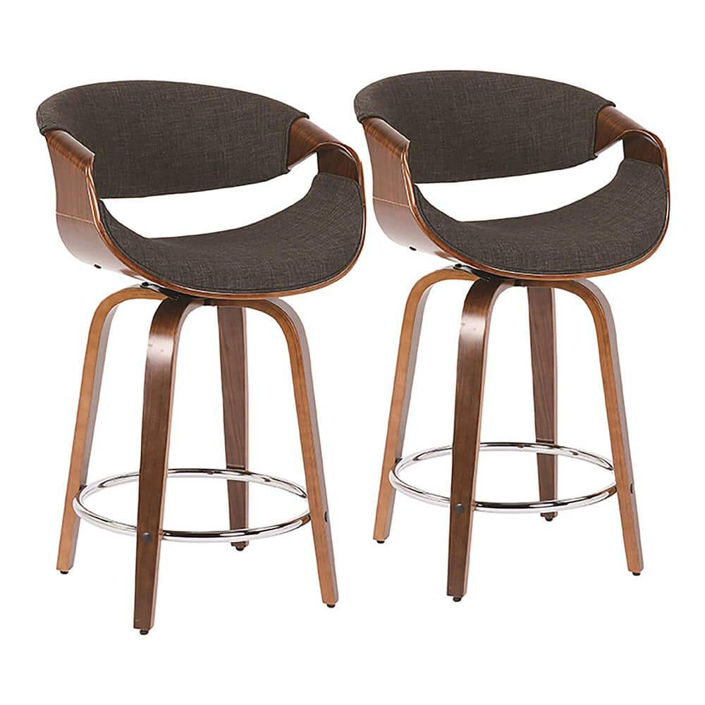 Lumisource Curvini 34.5 in. Counter Height Bar Stool in Charcoal Fabric and Walnut Wood (Set of 2) B24-CRVNI2-SWVR WLCHAR2