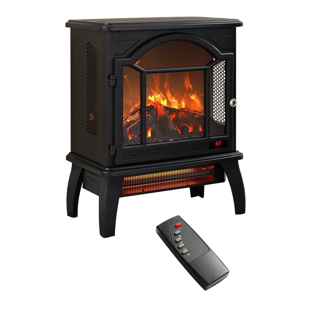 18 Inch 3D Infrared Electric Fireplace Stove in Antique Black with Remote Control   18\