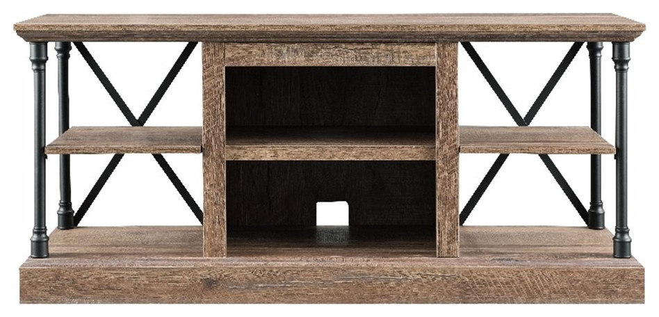 OS Home 6592 Contemporary Architecture Media Console in Rough Sawn Birch Finish   Entertainment Centers And Tv Stands   by Homesquare  Houzz