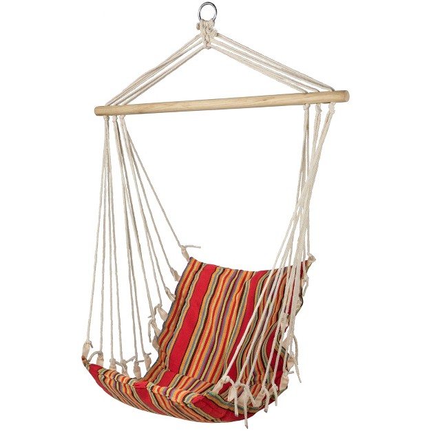 X 34 quot Striped Hammock Chair With Padding And Wooden Bar Red yellow