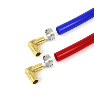 The Plumber's Choice 12 in. x 100 ft. PEX Tubing Plumbing Kit - Crimper and Cutter Tools Tubing Elbow in. Half Clamp - 1 Red 1 Blue KPRB12100N