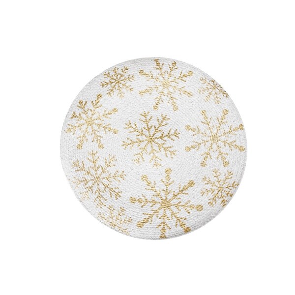 Foil Printed Snowflake Cotton Rope Placemat (Gold)