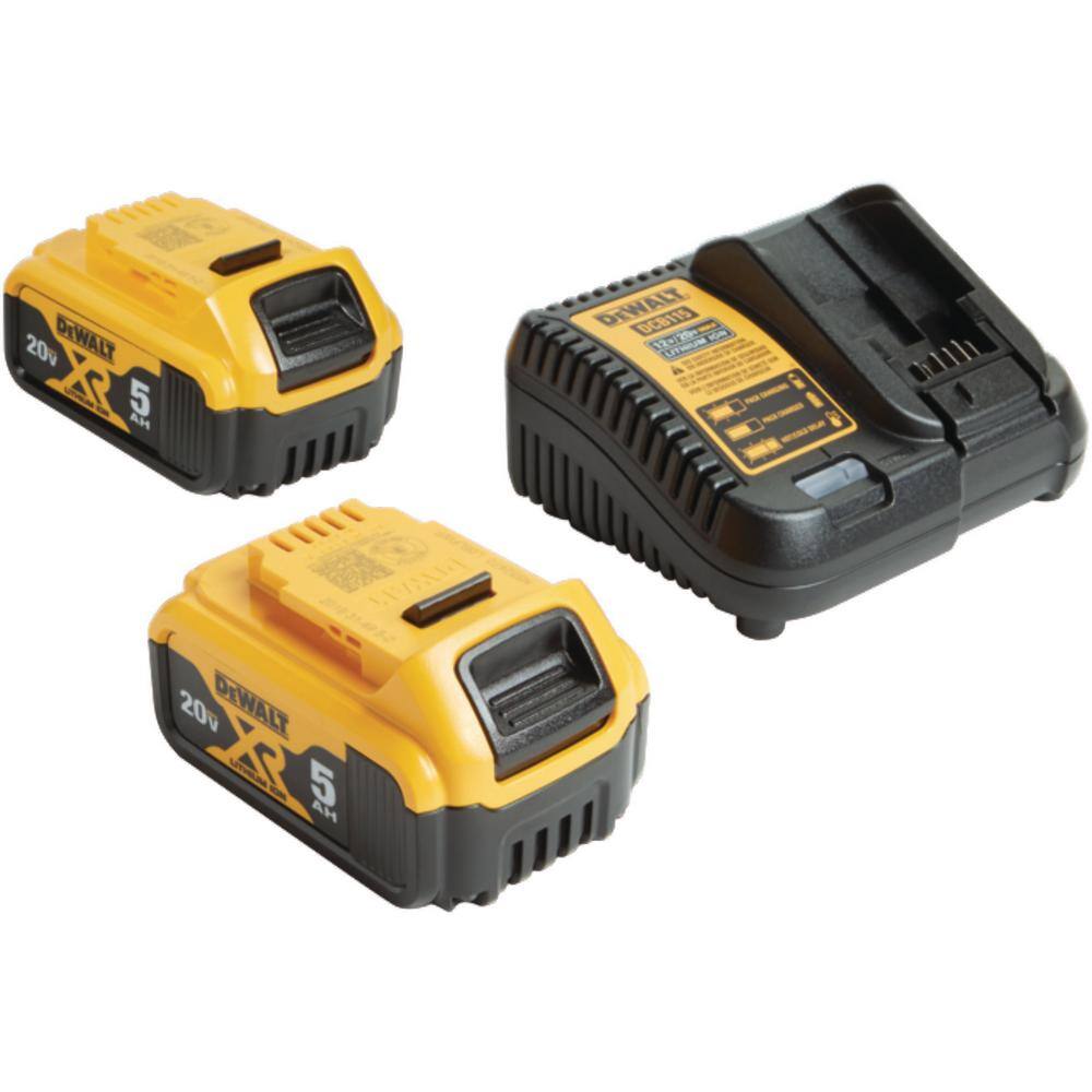 DW 20V MAX XR Premium Lithium-Ion 5.0Ah Battery Pack (2 Pack) Charger and Kit Bag DCB205-2CK