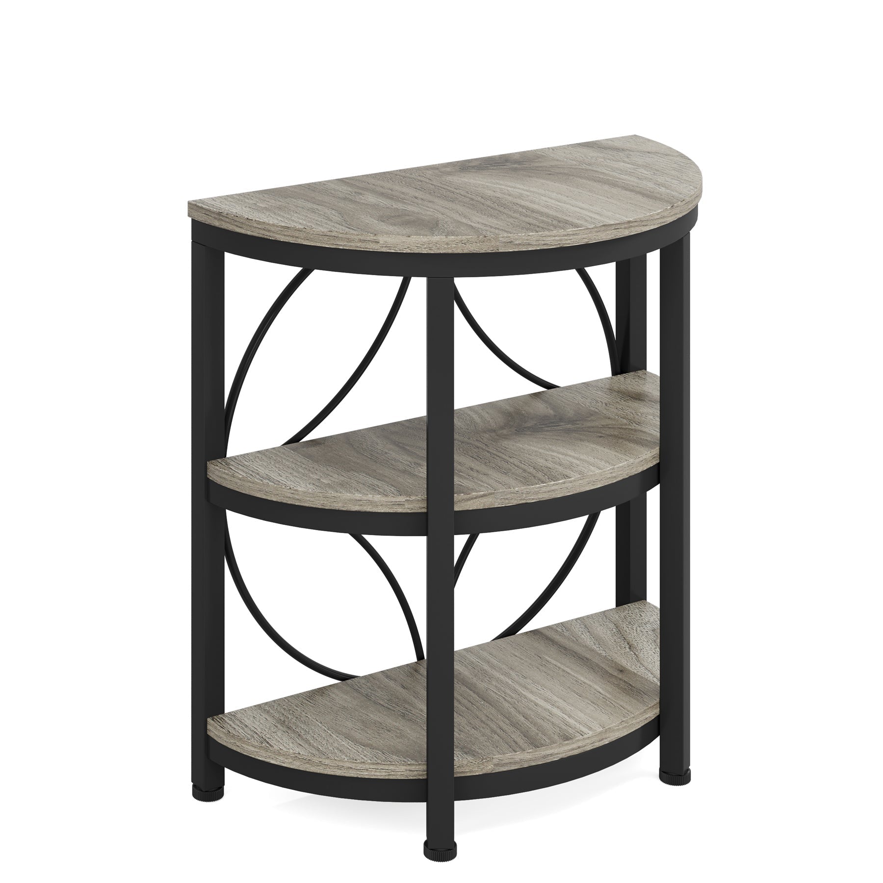 Half-Round End Table, 3-Tier Narrow Side Table with Metal Frame