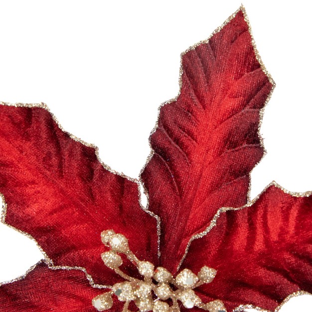 Glittered Burgundy Velvet Poinsettia Floral Christmas Pick Spray