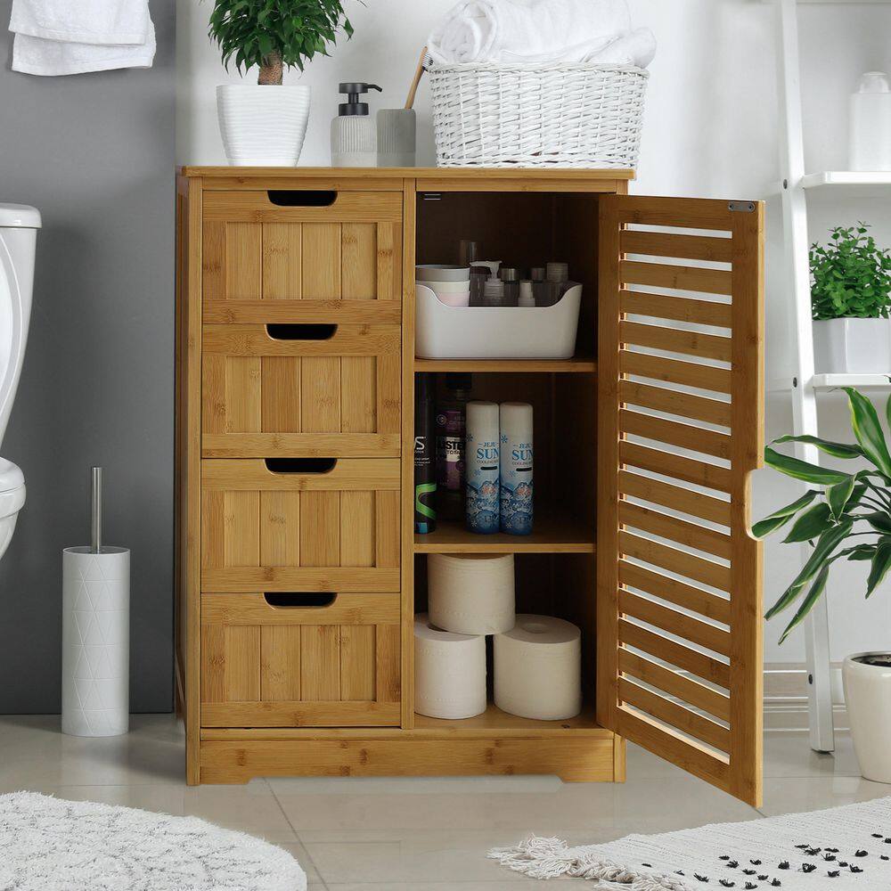 VEIKOUS 11.9 in. W x 23.7 in. D x 32.5 in. H Yellow Bamboo Linen Cabinet with Drawers and Shelves HP0904-07-3