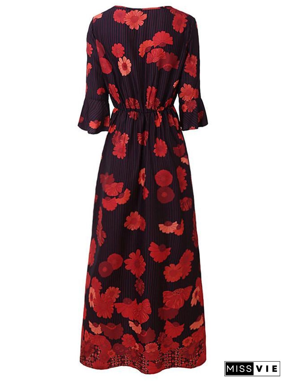 Women's T Shirt Dress Tee Dress Maxi long Dress - Long Sleeve Floral Split Patchwork Print Spring Fall Casual Red Orange S M L XL Black Dresses