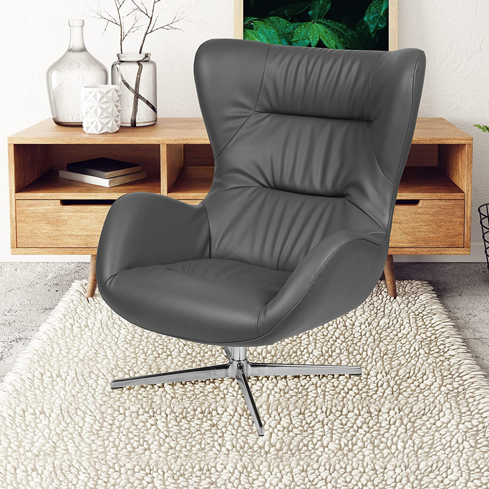 Contemporary Swivel Accent Chair  Faux Leather Seat With Tufted Wingback  Gray   Midcentury   Armchairs And Accent Chairs   by Declusia  Houzz