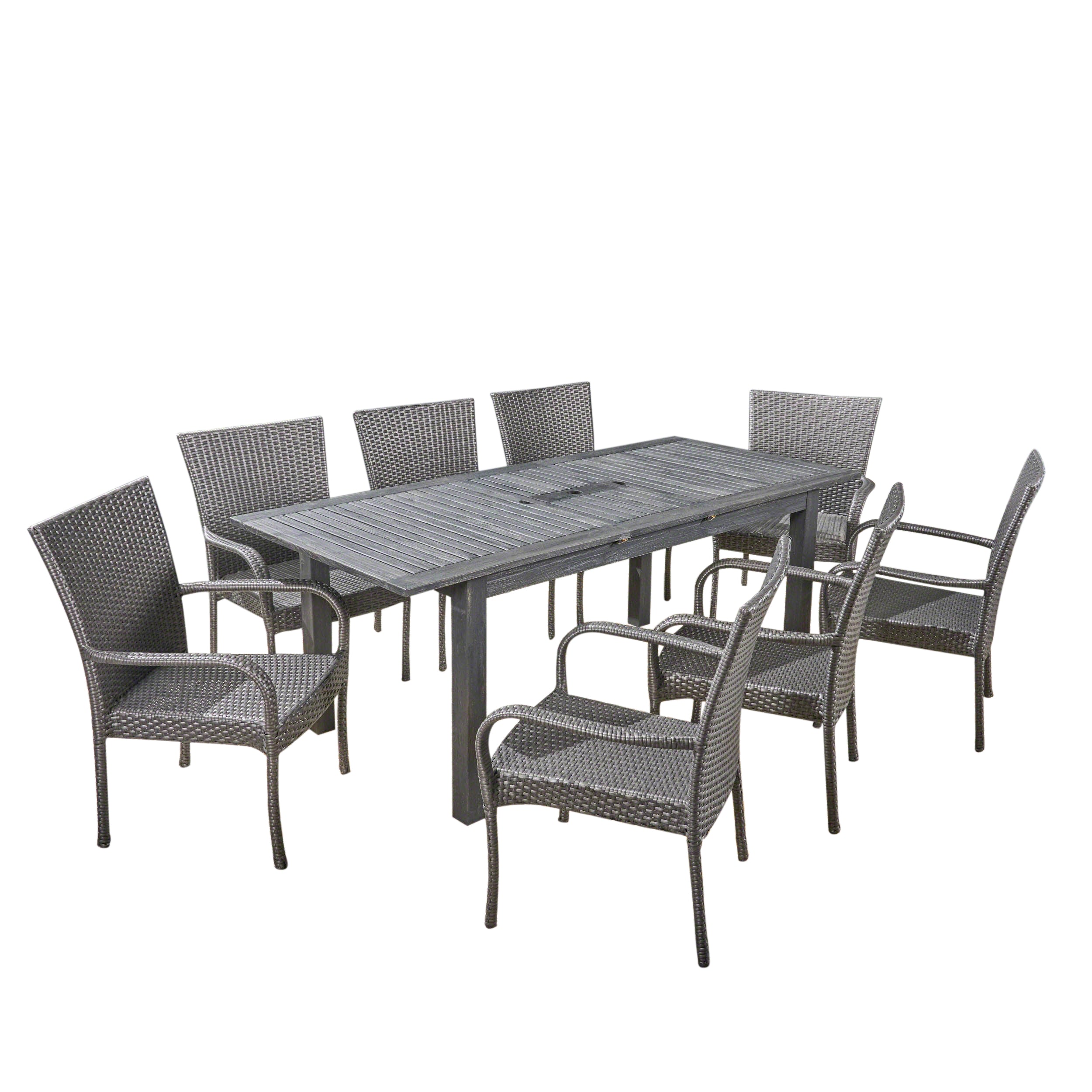 Ellis Outdoor 7 Piece Wood and Wicker Expandable Dining Set