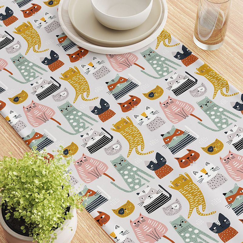 Table Runner， 100% Cotton， 16x72， Cats with Attitude