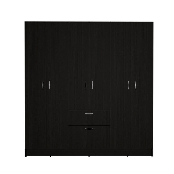 6-Door 1-Drawer Wardrobe Closet with Drawers and Shelves， Armoire Wardrobe Closet with Hanging Rod， Bedroom Armoire Closet - - 37828084